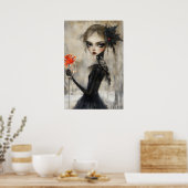 Poster Gothique fille Corbeau Rose rouge (Cuisine)