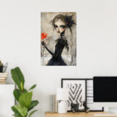 Poster Gothique fille Corbeau Rose rouge (Bureau à domicile)