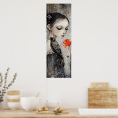 Poster Gothique fille Corbeau Rose rouge (Cuisine)