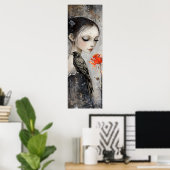 Poster Gothique fille Corbeau Rose rouge (Bureau à domicile)