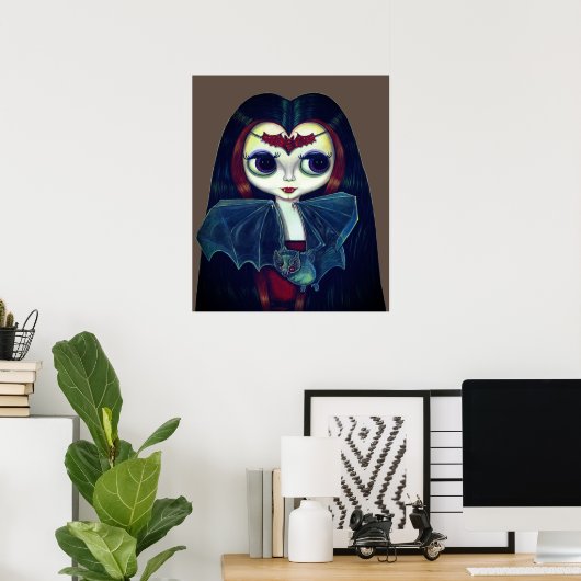 Poster Gothique fille vampire avec chauve-souris gros yeu (Bureau à domicile)