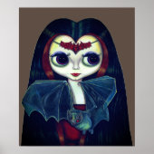 Poster Gothique fille vampire avec chauve-souris gros yeu (Devant)