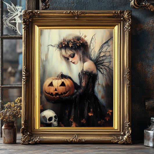 Poster Gothique Halloween Fée et Citrouille sombre Imagi