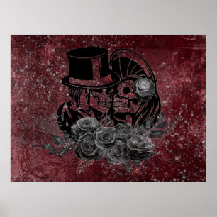 Poster Gothique Kissing Skulls Couple Et Sang Rouge Étern