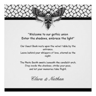 Poster Gothique Moth Mariage crâne [ Noir et blanc
