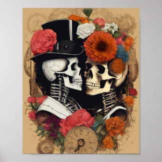 Poster Gothique Punk Rock'n'Roll Skuls in Love Wall Art