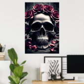 Poster Gothique Rose foncé et crâne (Bureau à domicile)