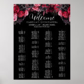 Poster Gothique rose rouge et noir Moody Florals Quinceañ (Devant)