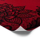 Poster Gothique Rouge Grunge Mariage Monogramme Broderie (Coin)