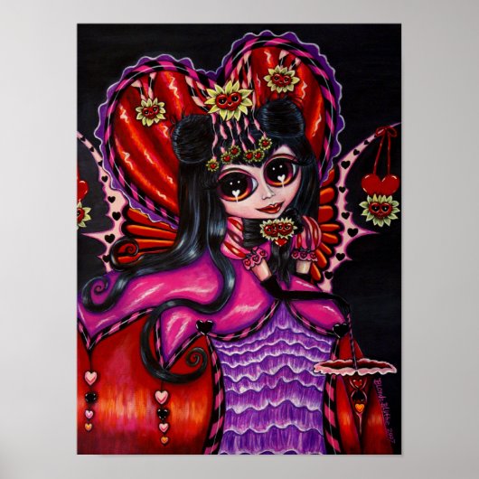 Poster Gothique Valentine's Fairy Parasol Coeurs Flowers (Devant)