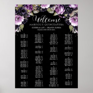 Poster Gothique violet et noir Moody Florals Quinceañera