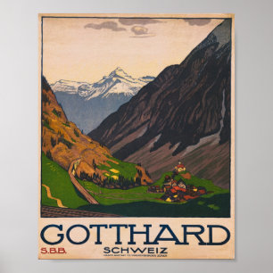Poster Gotthard Schweiz Vintage voyage
