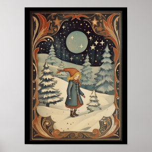 Poster Gouache Vintage Noël Rétro