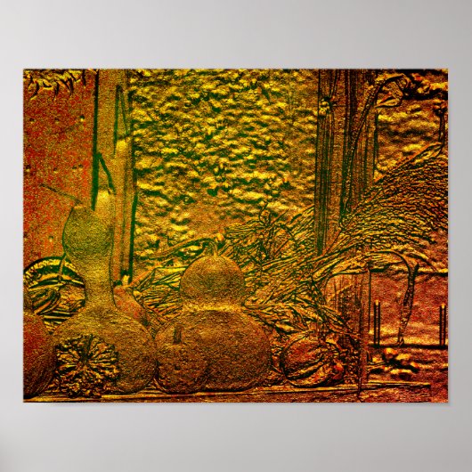 Poster Gourdes d'automne sculptées Cornstalks Nature Art (Devant)