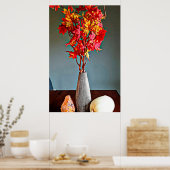 Poster Gourds rouge feuille branche arbre encore vie abst (Cuisine)