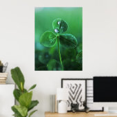 Poster Gouttes de pluie sur feuilles de trèfle vert Macro (Bureau à domicile)