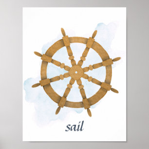 Poster Gouvernail de bateau Thème nautique Océan Brun Ble