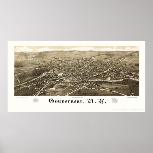 Poster Gouverneur, NY Carte panoramique - 1885 (Devant)