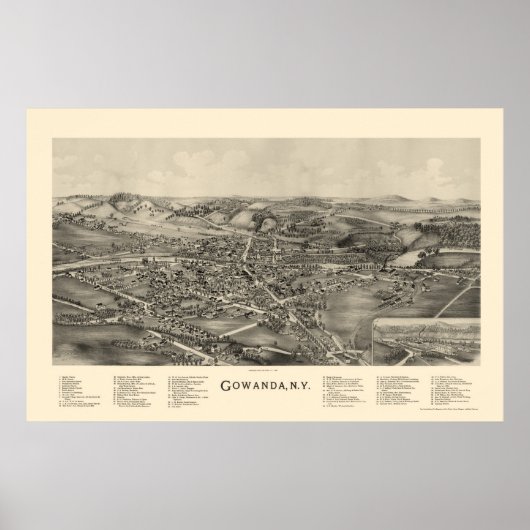 Poster Gowanda, NY Carte panoramique - 1892 (Devant)