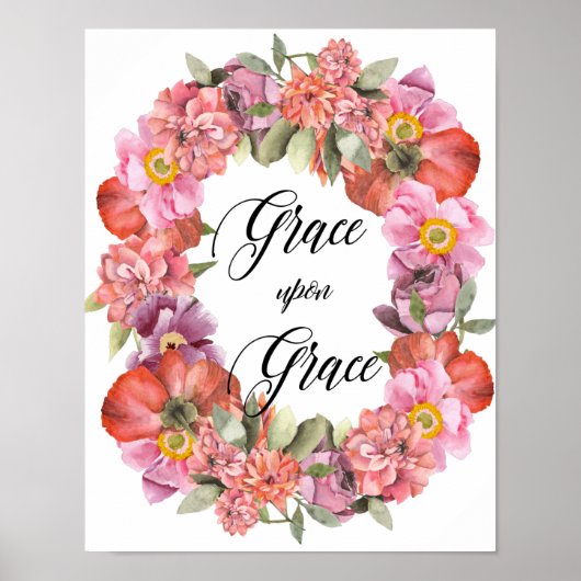 Poster Grâce À La Grâce, Citation De La Bible, Fleurs D'A (Devant)