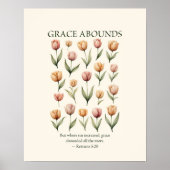 Poster Grace abounds floral Christian wall art  (Devant)