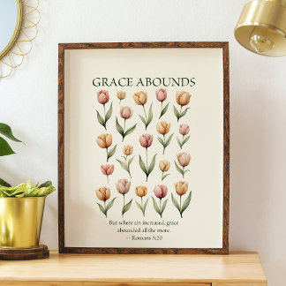 Poster Grace abounds floral Christian wall art 