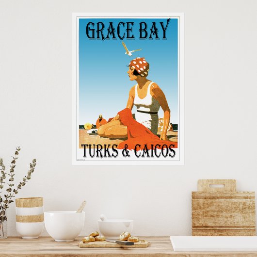 Poster Grace Bay Turks & Caicos Retro (Cuisine)