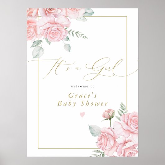 Poster GRACE Blush Floral C'est une fille Baby shower Bie (Devant)