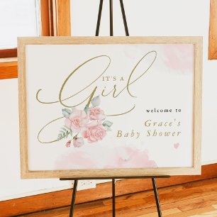 Poster GRACE Blush Floral C'est une fille Baby shower Bie