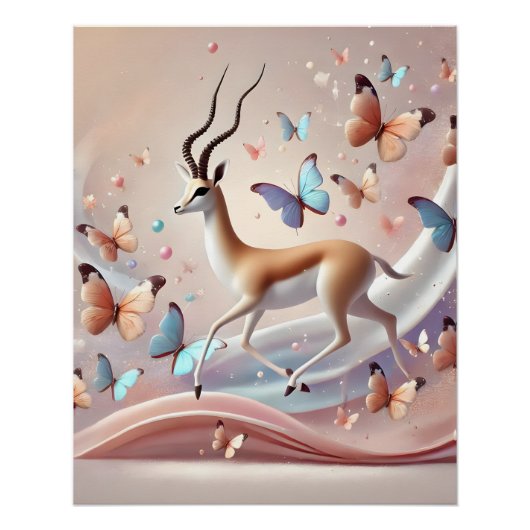 Poster Grace in Motion Gazelle and Butterflies Fantasy  (Devant)