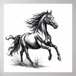 Poster Grace indomptée : Cheval Charcoal Art