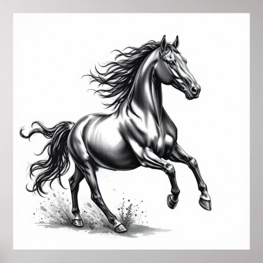 Poster Grace indomptée : Cheval Charcoal Art (Devant)