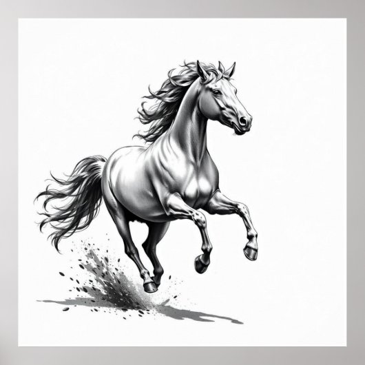 Poster Grace indomptée : Cheval Charcoal Art (Devant)