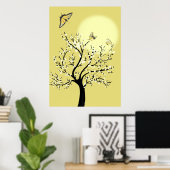 Poster Graceful dreamy sunlit tree with butterflies (Bureau à domicile)