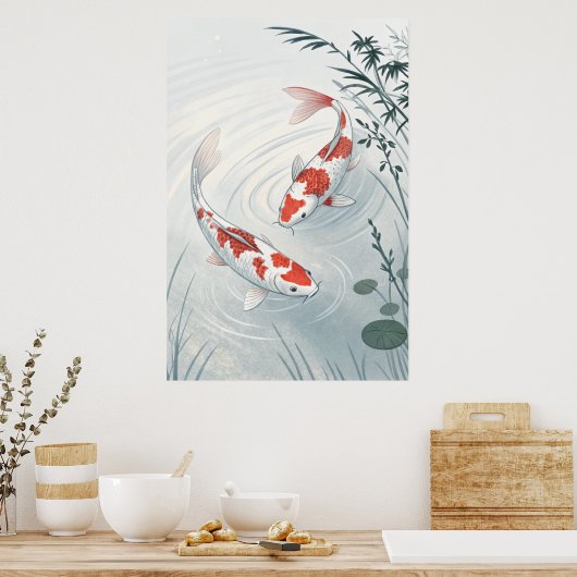 Poster "Graceful Koi : Illustration du jardin d'eau serei (Cuisine)