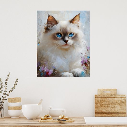 Poster Graceful Ragdoll Cat in a Flower Garden – Soft Pas (Cuisine)