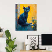 Poster Graceful Russian Blue Cat – Sunset Balcony Moment (Bureau à domicile)