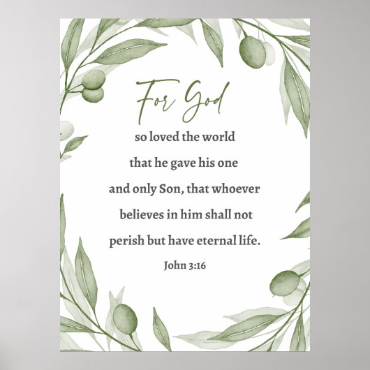 Poster Graceful Scripture Art - John 3 16 Olive Branch (Devant)