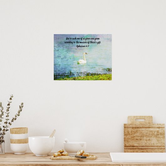 Poster Graceful Swan en Bijbelscripts (Keuken)
