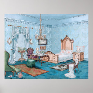 Poster Gracieuse Chambre Bleue Victorienne