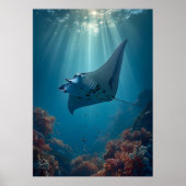 Poster Gracity Manta Ray dans Sunlit Ocean (Devant)