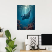 Poster Gracity Manta Ray dans Sunlit Ocean (Bureau à domicile)