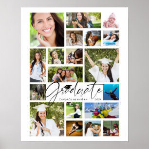 Poster Graduate 19 Photo Collage Script Blanc Personnalis