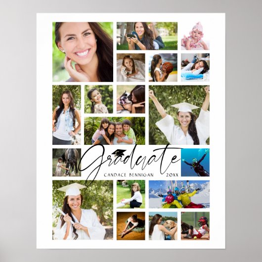 Poster Graduate 19 Photo Collage Script Blanc Personnalis (Devant)