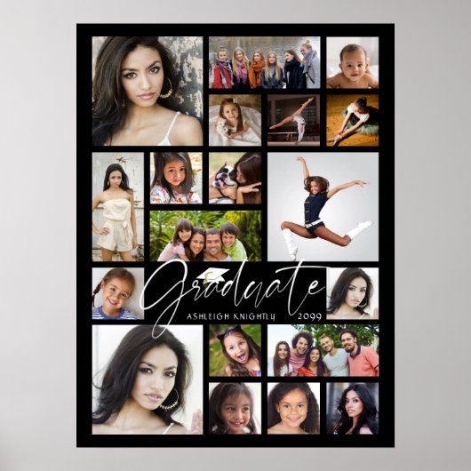 Poster Graduate 19 Photo Collage Script noir blanc (Devant)