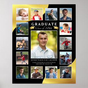 Poster Graduate Black Metallic Gold 15 Photo Collage