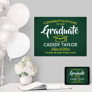 Poster Graduate Congrats Elégant Green & Gold Graduation