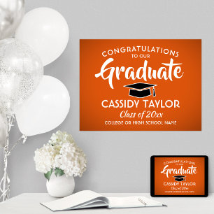 Poster Graduate Congrats Orange, Black & White Graduation