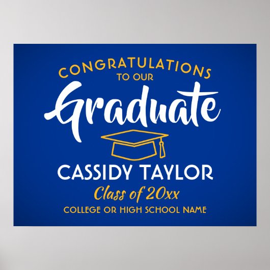 Poster Graduate Congrats Royal Blue and Gold Graduation (Devant)