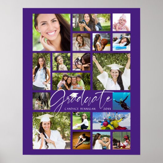 Poster Graduate Purple 19 Photo Collage Script Party (Devant)